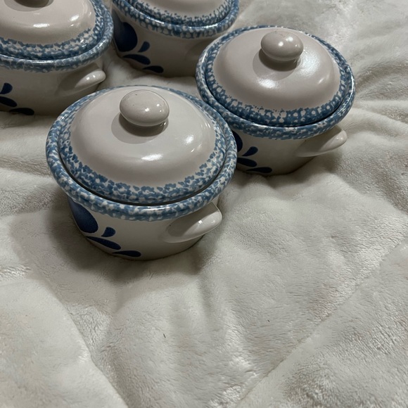 Corelle Jay Import Blue Hearts Spongeware crocks 4 bowls with lid - Picture 7 of 12